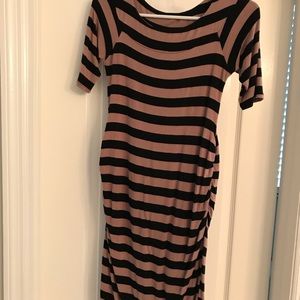 Maternity Dress - Black & Tan stripe